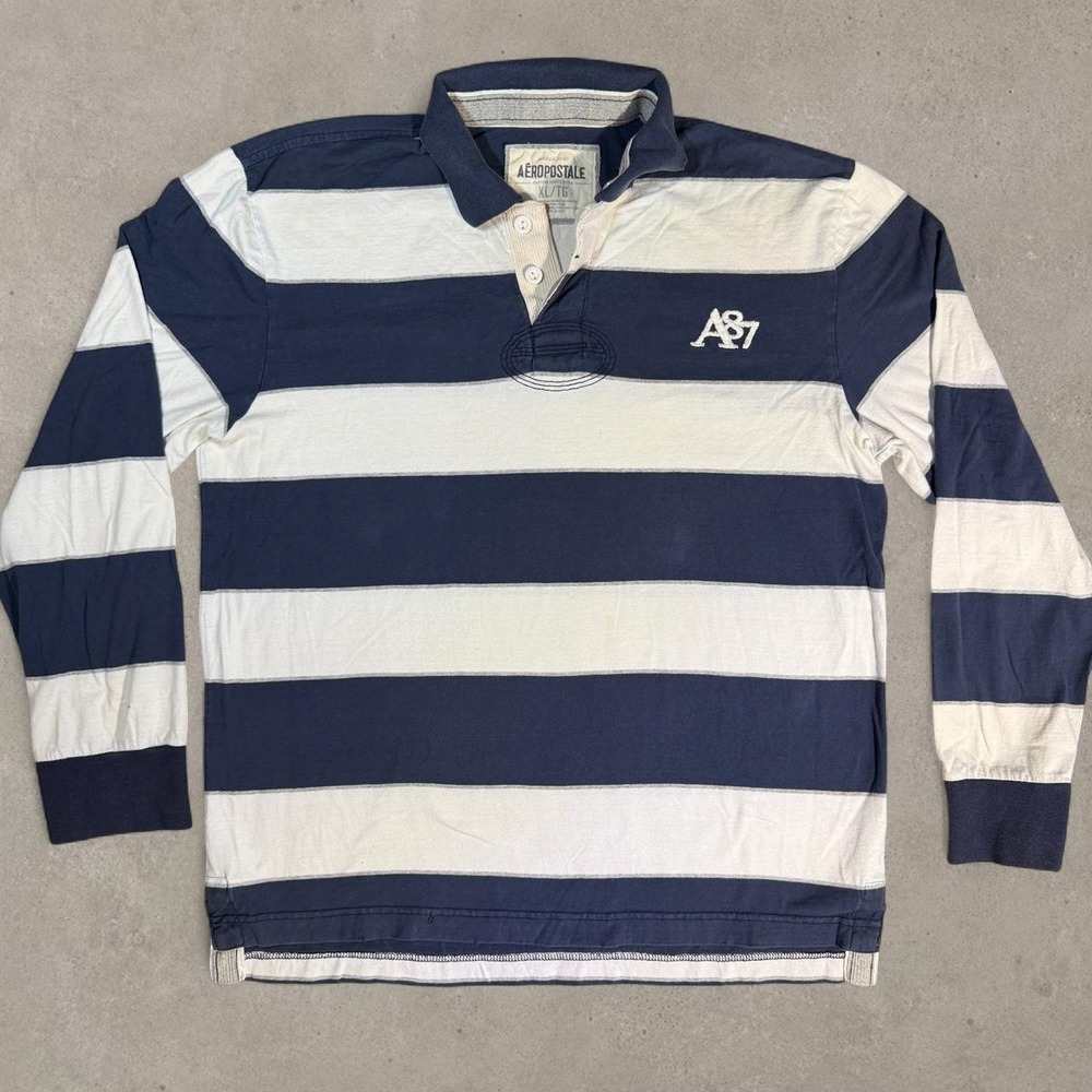 Aeropostale Y2K Rugby Polo Long Sleeve Striped Shirt XL‎ Prep Grandpacore